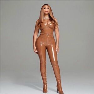 Ivy Park x Adidas Brown Body Boosting Latex Pants - Sexy - Size Small